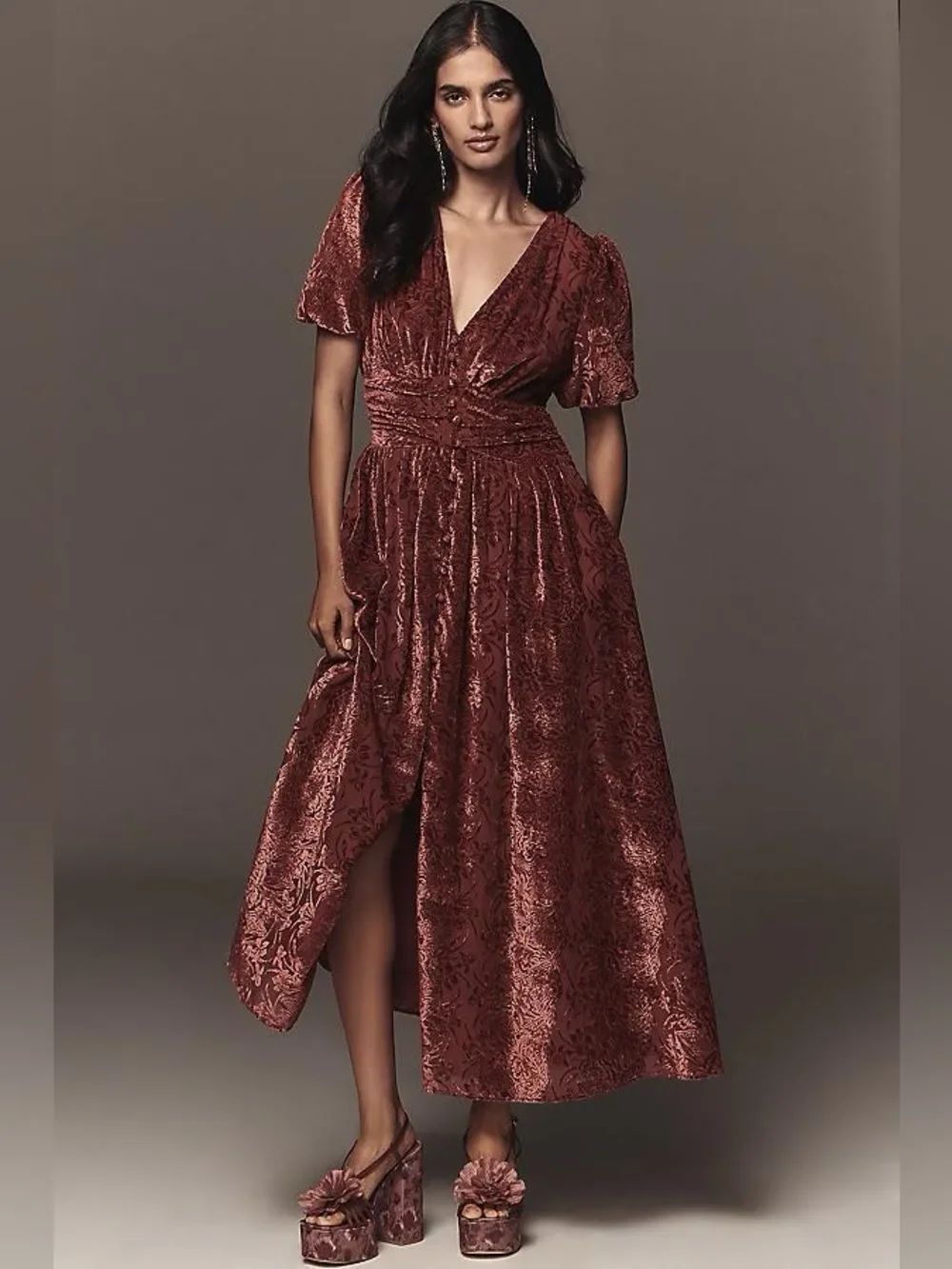 Anthropologie The Katerina Button-Front Dress: Velvet Edition NWT
